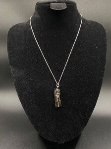 Smoky Quartz Cube Drop Pendant Sterling Silver Necklace