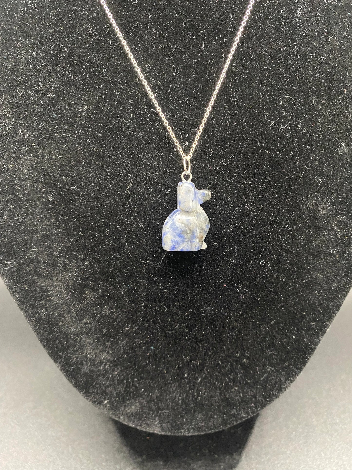Sodalite Carved Dog Sterling Silver Necklace
