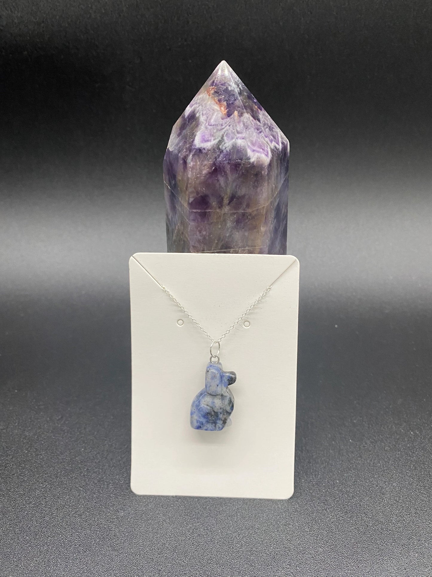 Sodalite Carved Dog Sterling Silver Necklace