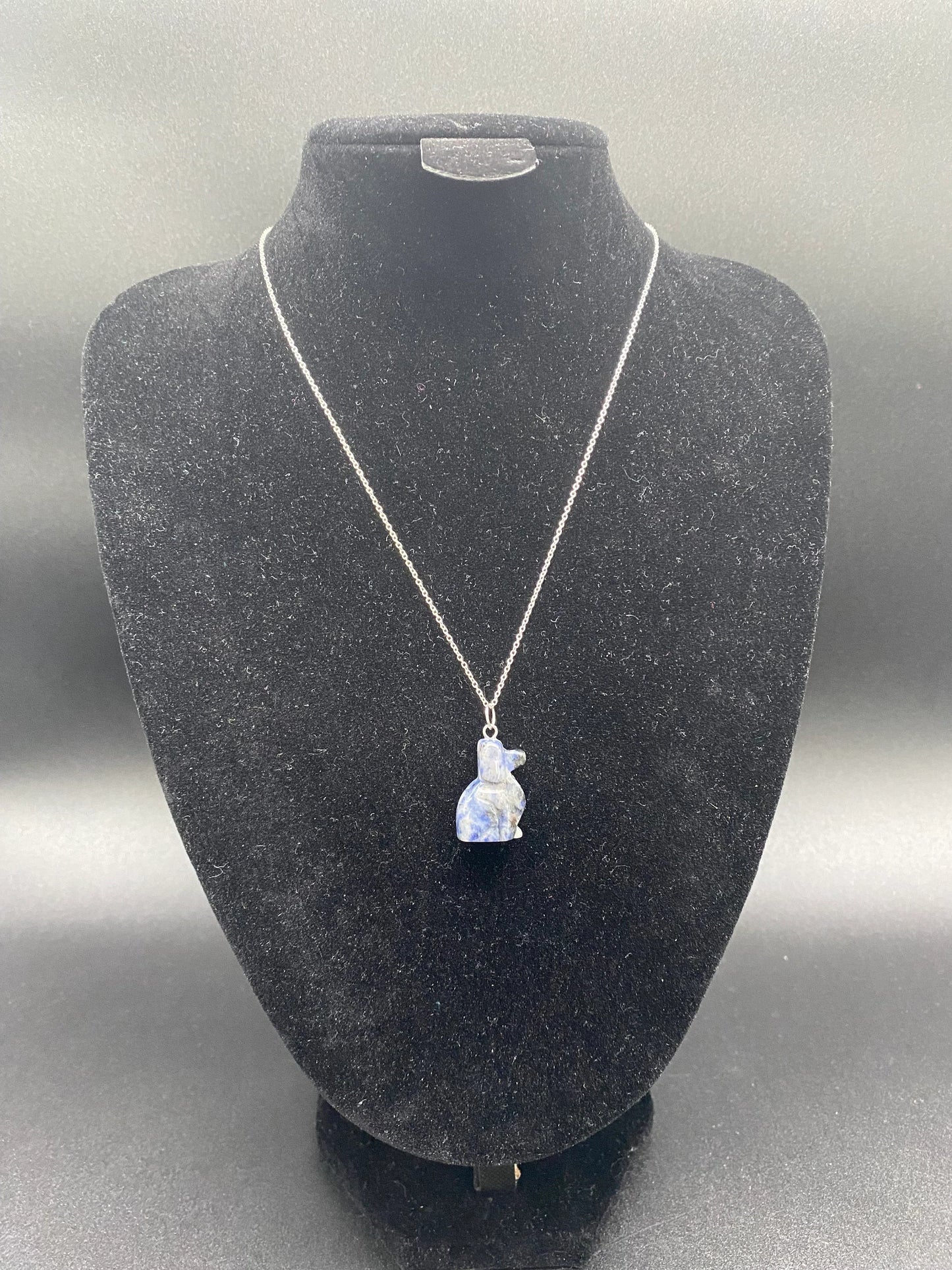 Sodalite Carved Dog Sterling Silver Necklace