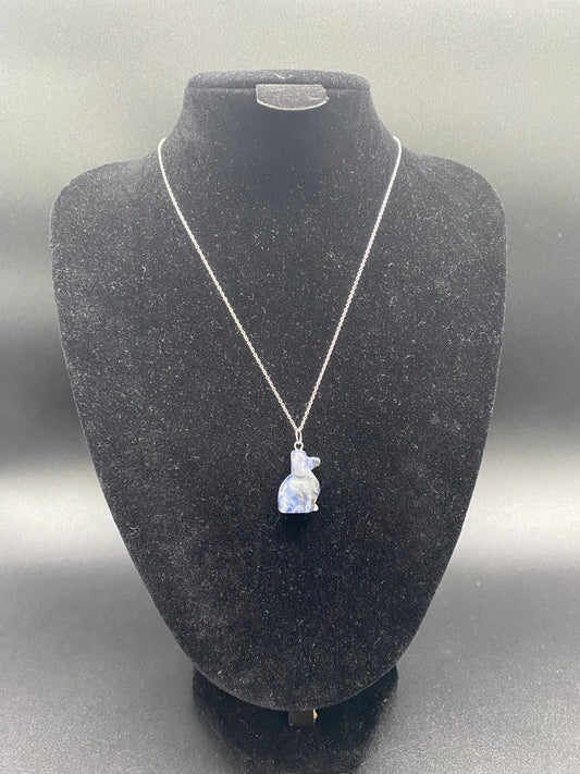 Sodalite Carved Dog Sterling Silver Necklace
