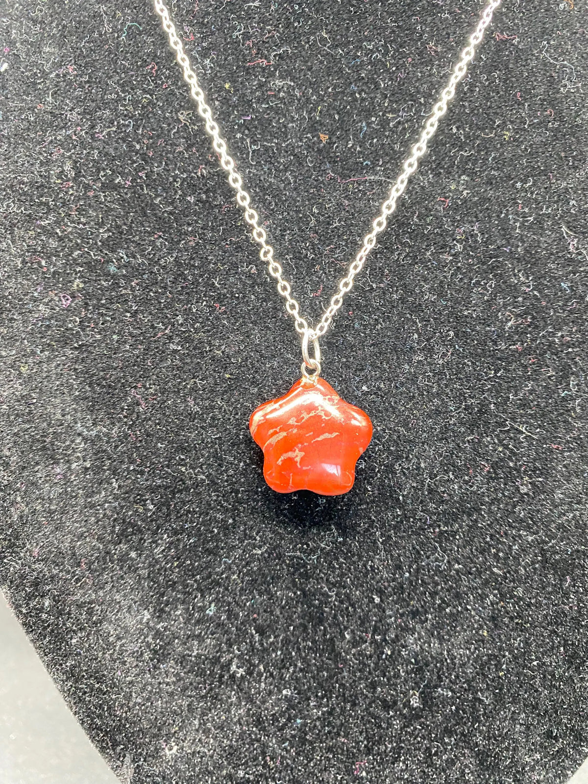 Red Jasper Carved Star Pendant Sterling Silver Necklace