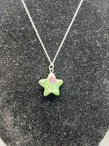 Ruby Zoisite Star Pendant Sterling Silver Necklace