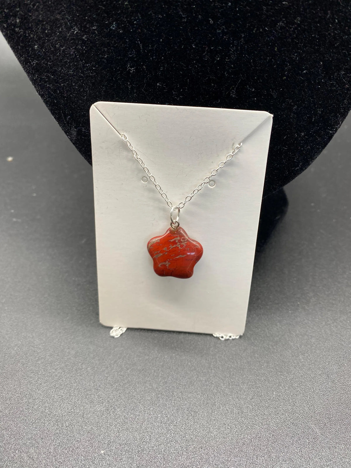 Red Jasper Carved Star Pendant Sterling Silver Necklace