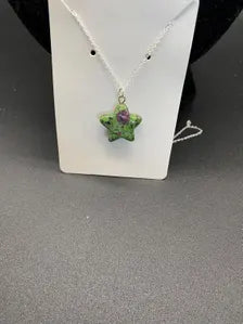 Ruby Zoisite Star Pendant Sterling Silver Necklace
