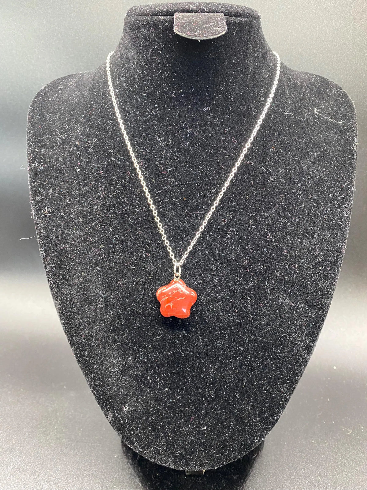 Red Jasper Carved Star Pendant Sterling Silver Necklace
