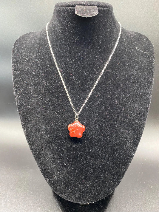 Red Jasper Carved Star Pendant Sterling Silver Necklace