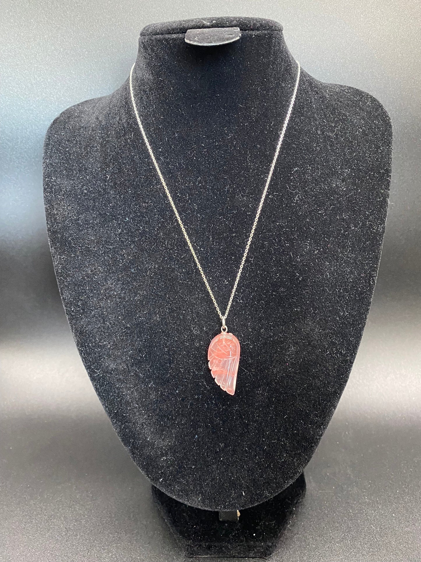 Strawberry Quartz Angel Wing Sterling Silver Necklace