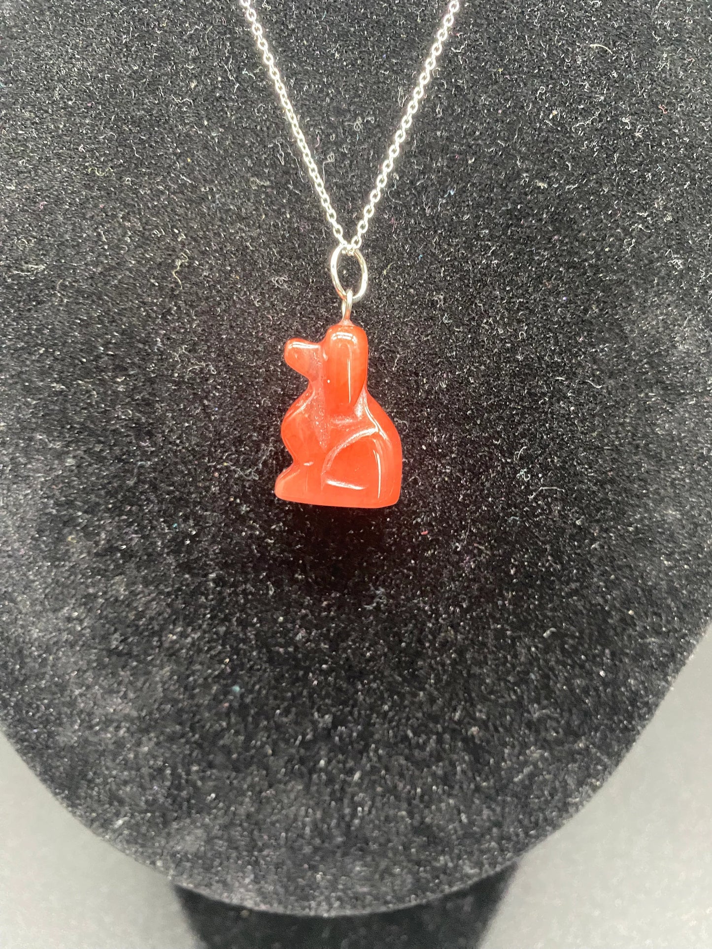 Strawberry Quartz Carved Dog Sterling Silver Necklace