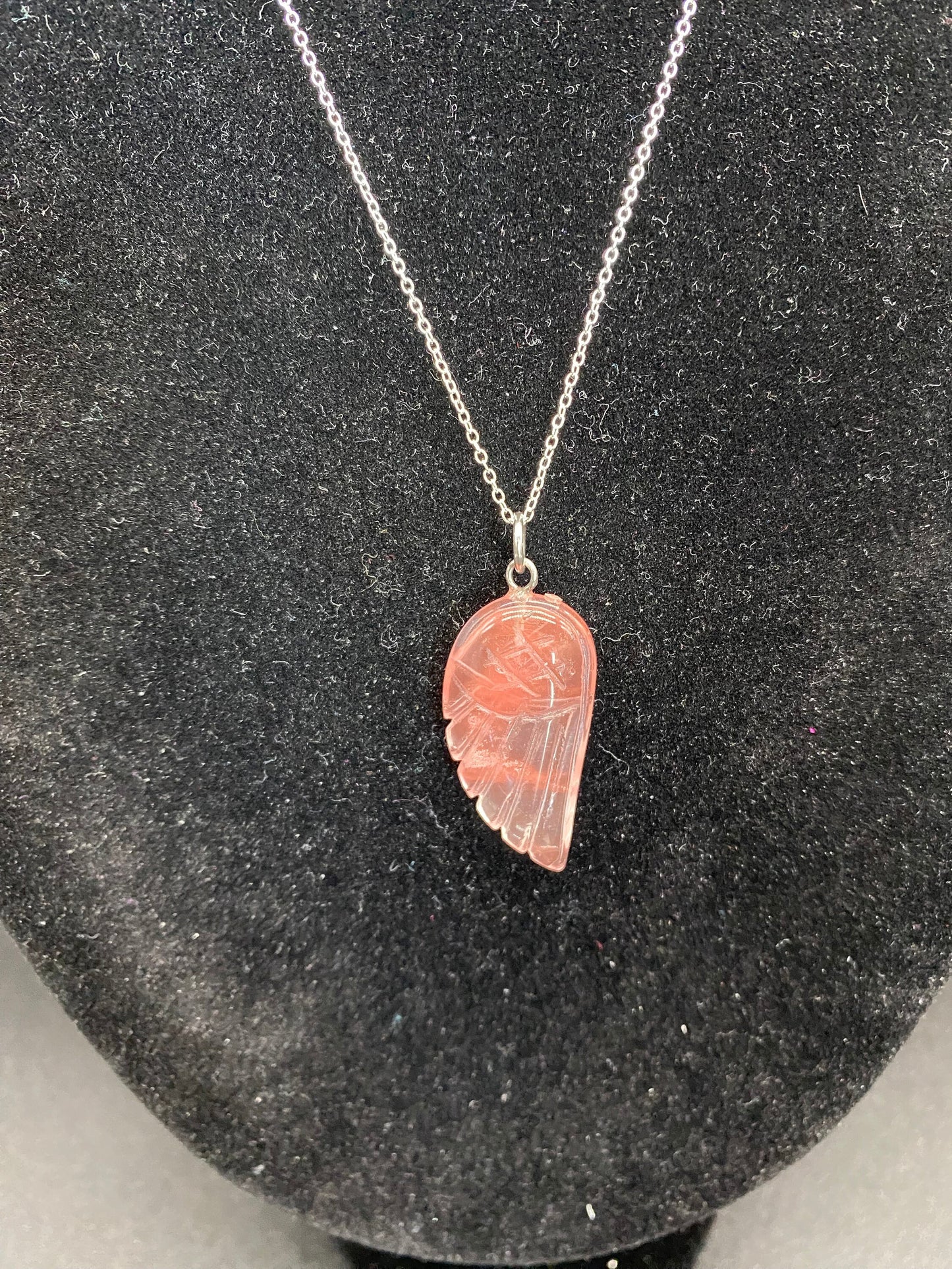 Strawberry Quartz Angel Wing Sterling Silver Necklace