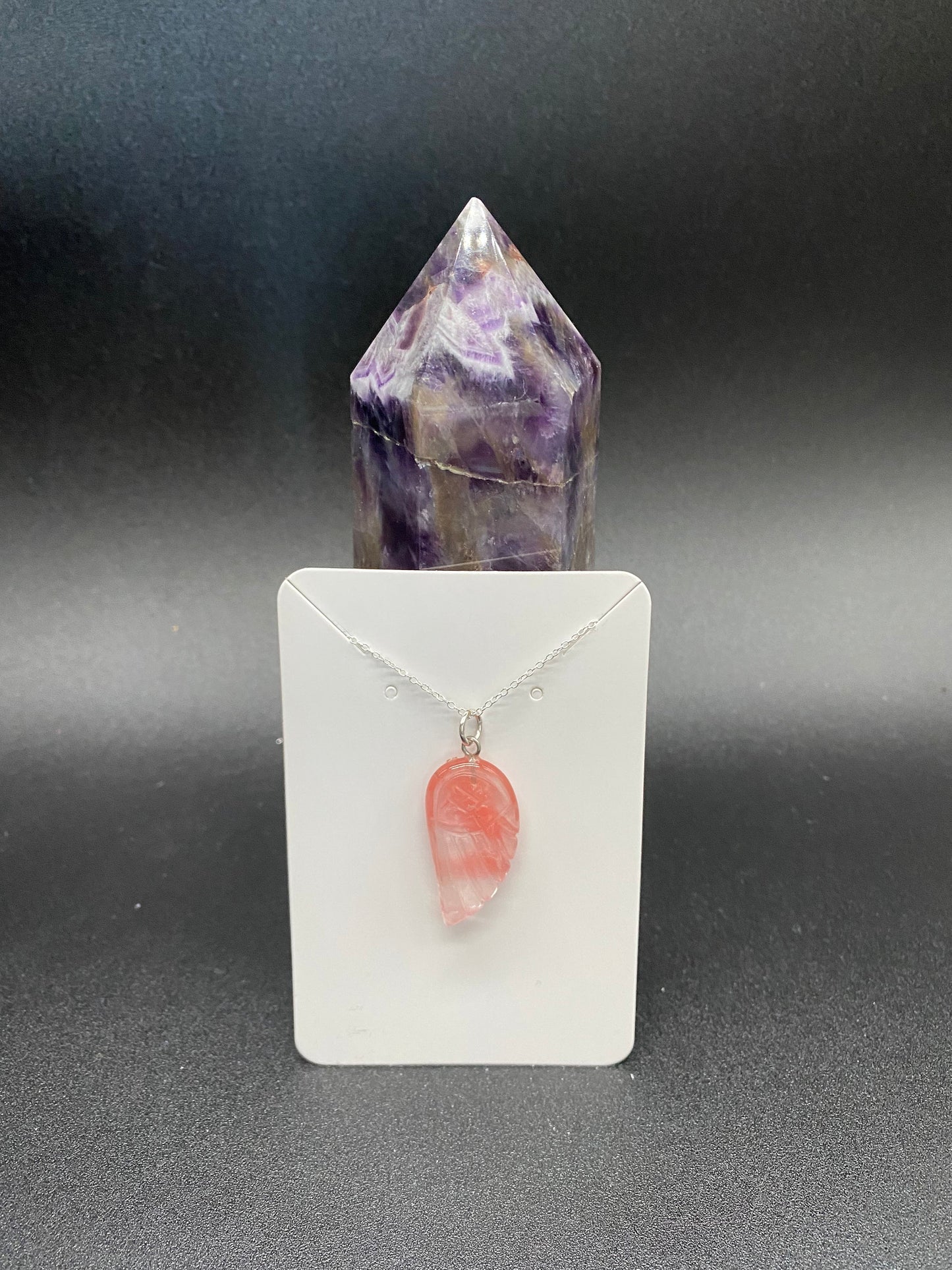Strawberry Quartz Angel Wing Sterling Silver Necklace