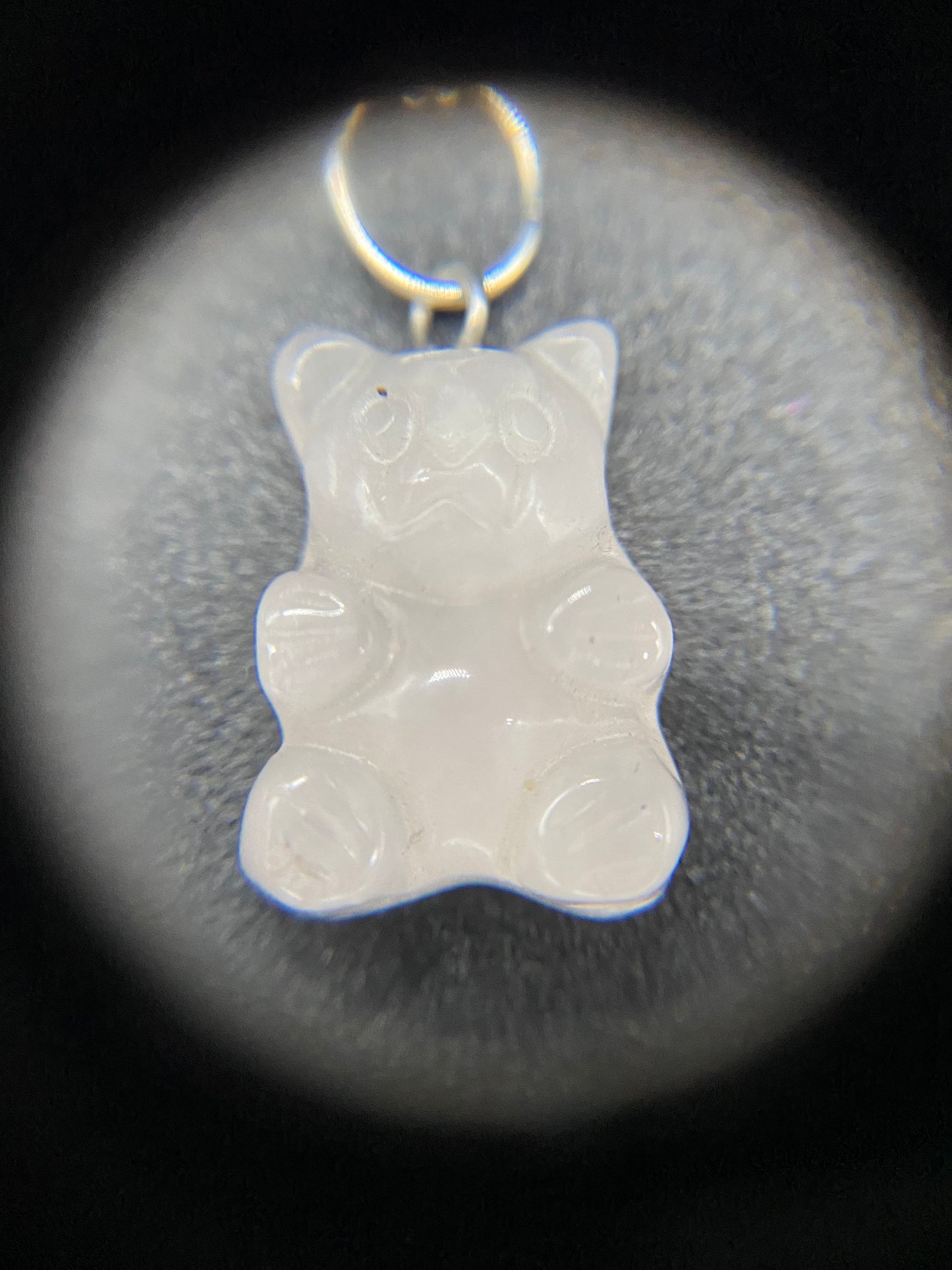 Rose Quartz Carved Teddy Bear Pendant Sterling Silver Necklace