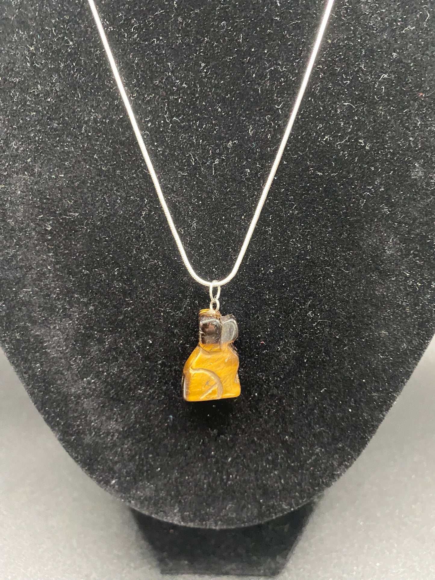 Tiger's Eye Carved Dog Pendant Sterling Silver Necklace