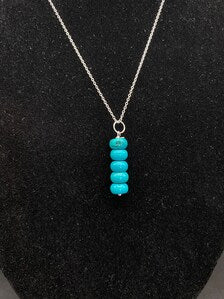 Turquoise Rondelle Drop Pendant Sterling Silver Necklace