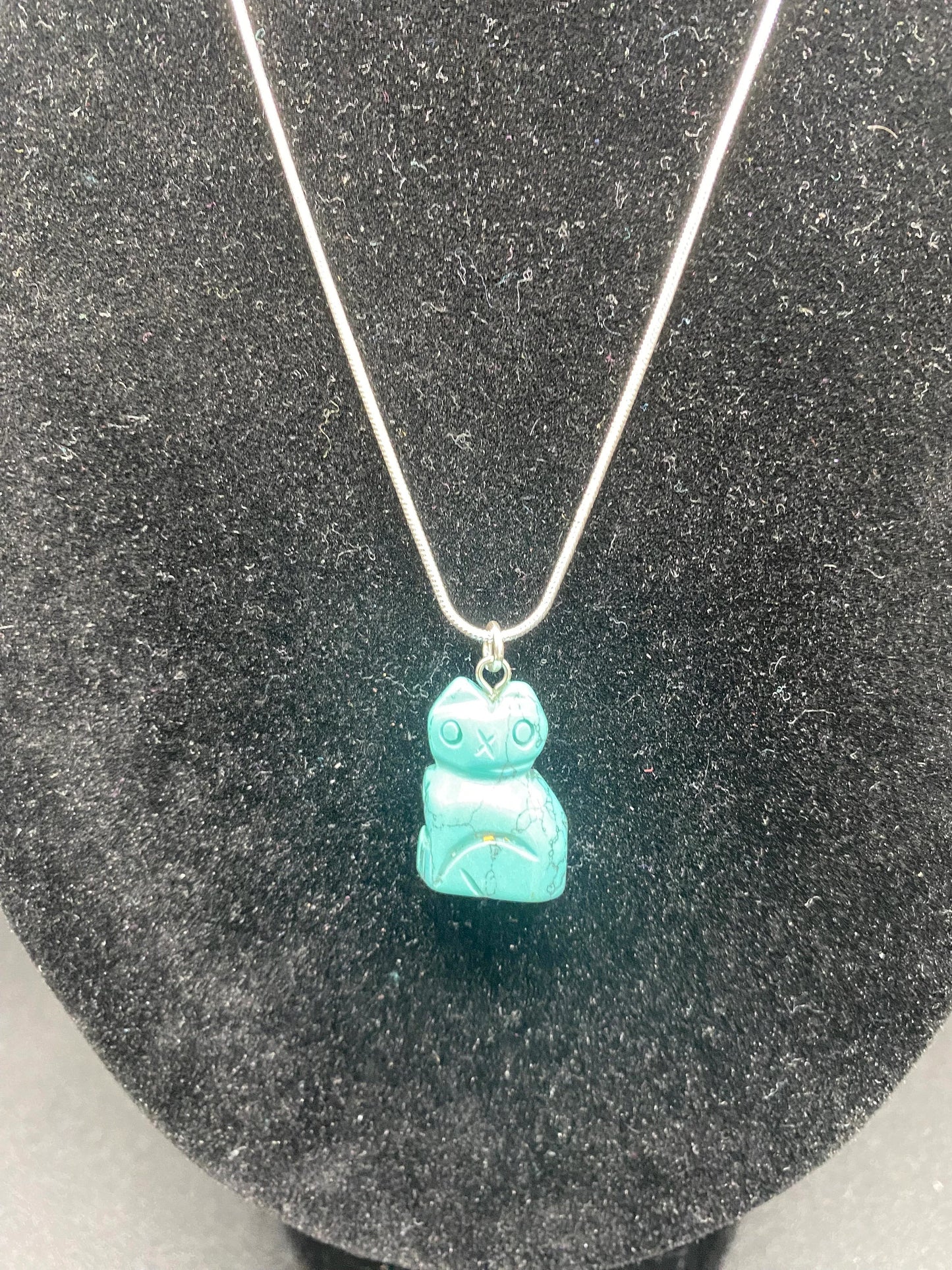 Turquoise Howlite Cat Sterling Silver Necklace