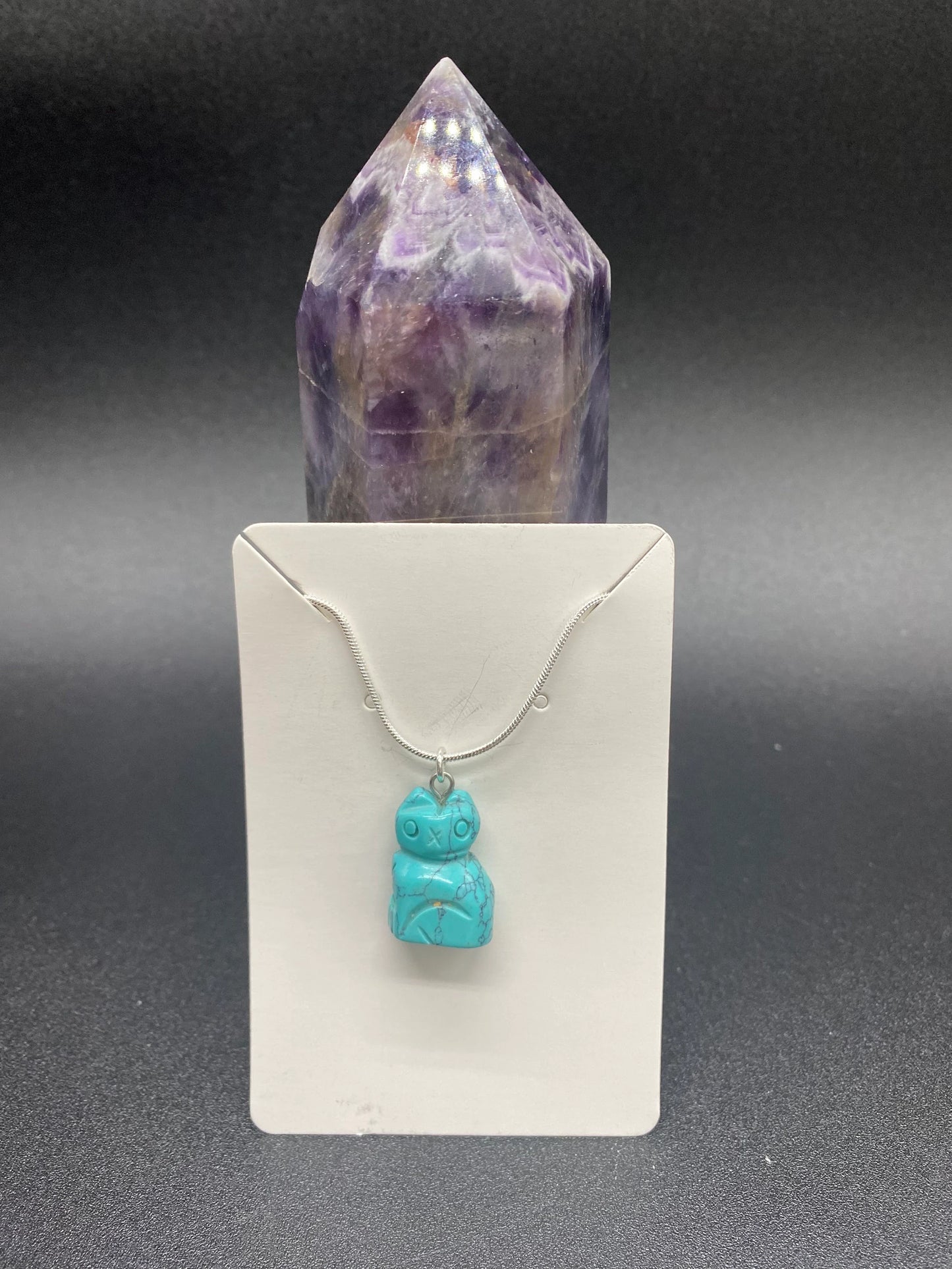 Turquoise Howlite Cat Sterling Silver Necklace