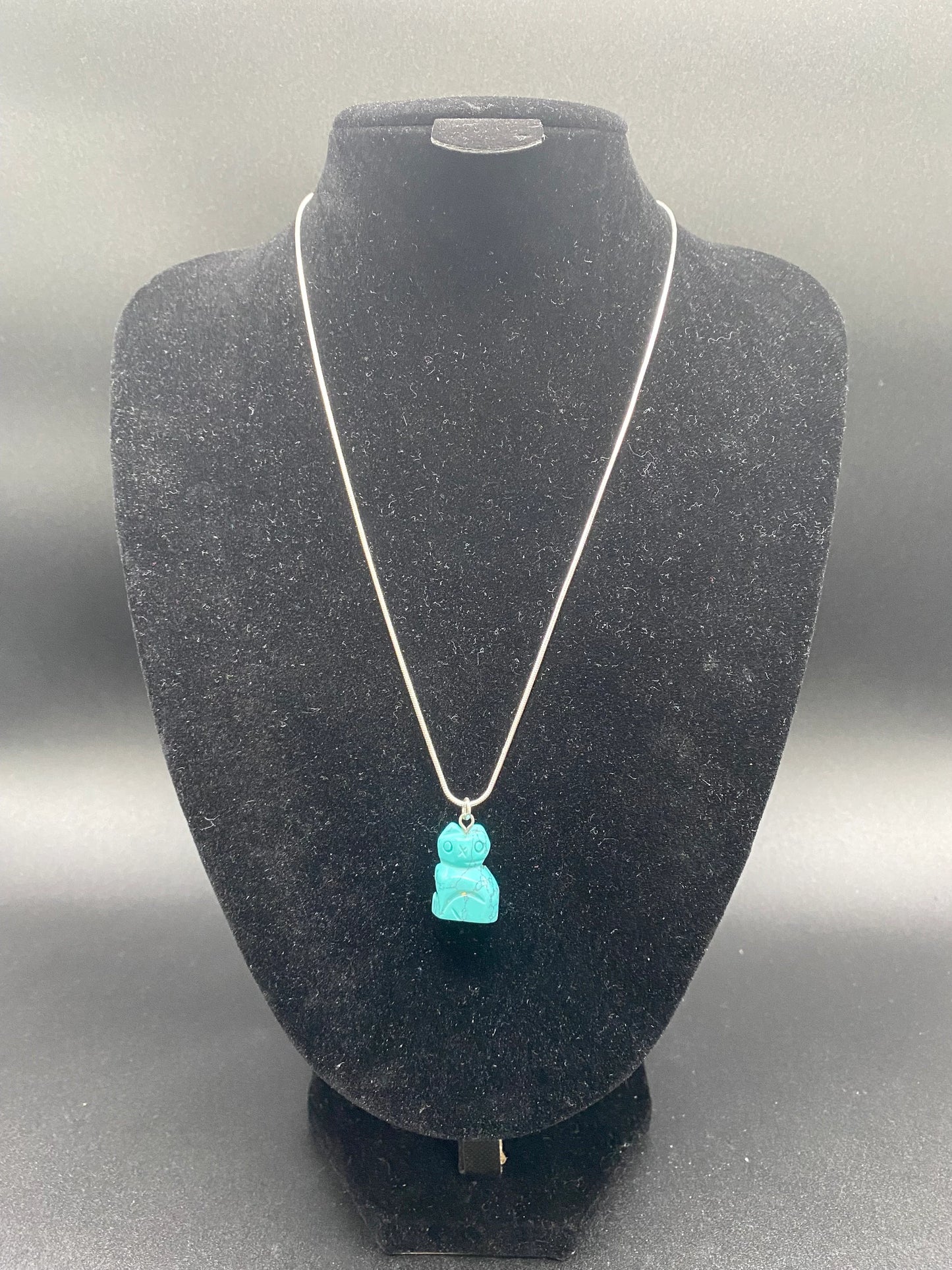 Turquoise Howlite Cat Sterling Silver Necklace