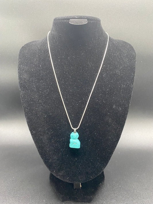 Turquoise Howlite Cat Sterling Silver Necklace