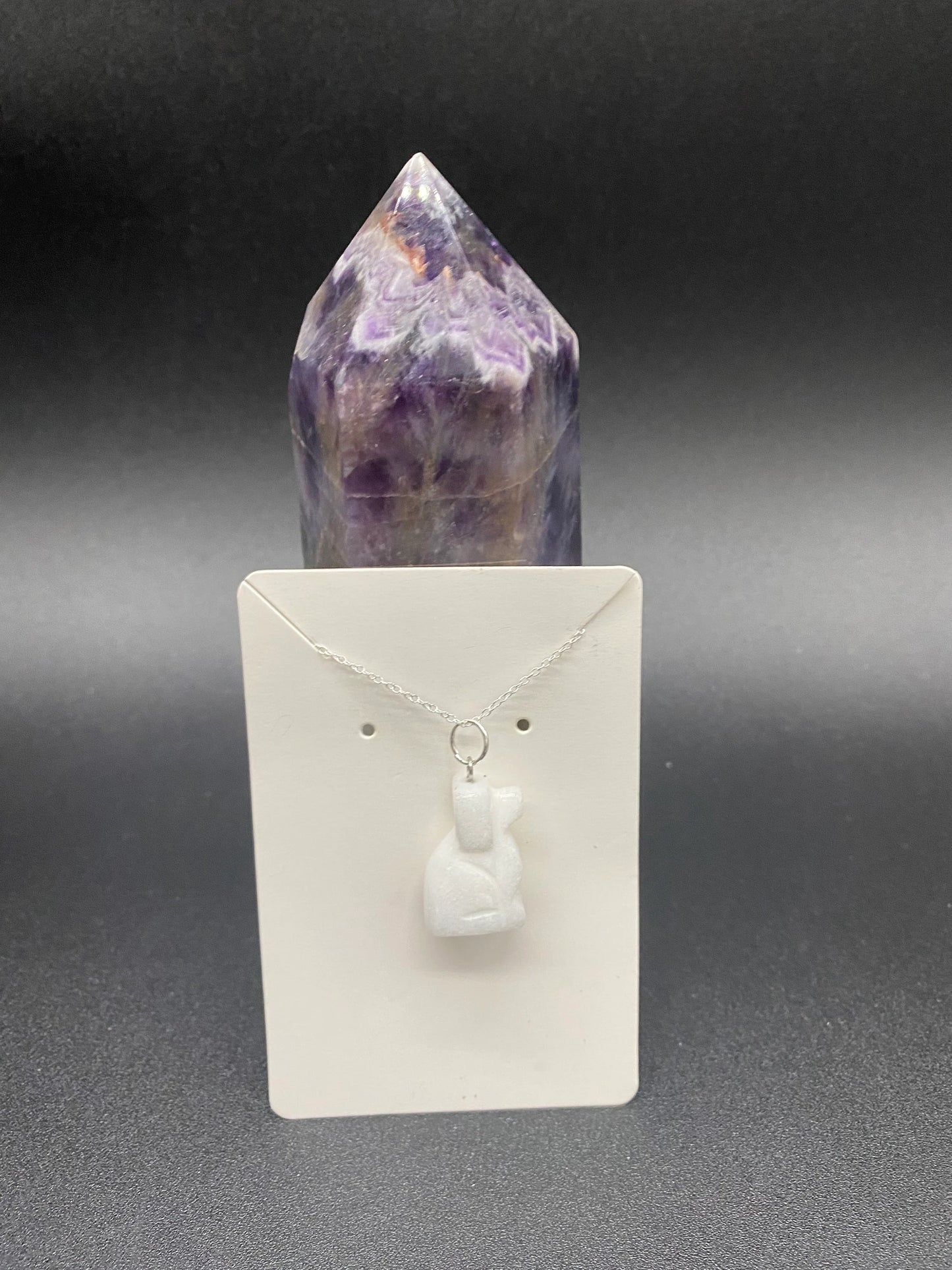 White Quartz Carved Dog Pendant Sterling Silver Necklace